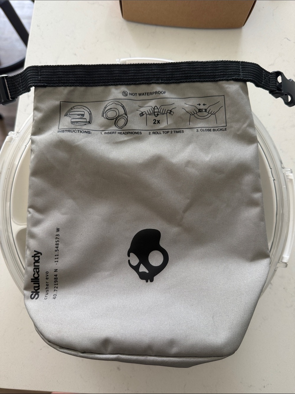 Skullcandy CRUSHER EVO HEADPHONES BAG ROLL TOP GRAY BUCKLE STORAGE